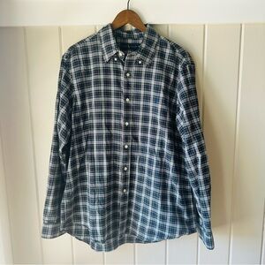 💥NWOT Ralph Lauren Navy and Green Plaid Button Down Shirt, Size XL
